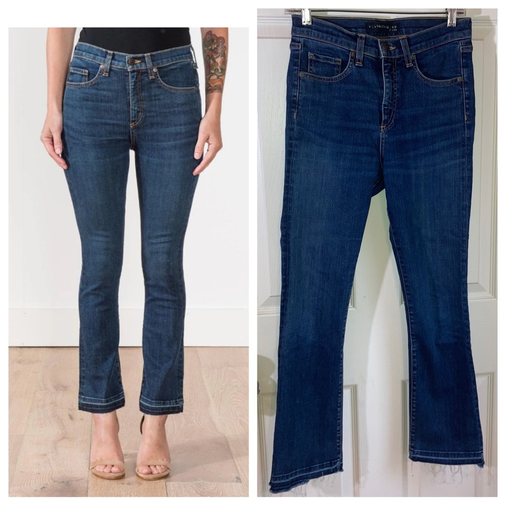 Veronica Beard Carolyn 10” Baby Bootcut Vintage Wash Fray Hem Denim Blue Jeans